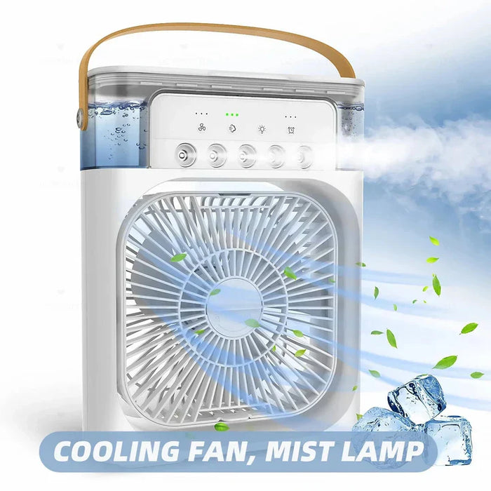 Portable USB Air Conditioner Fan with Mist Humidifier & LED Night Light, Cooling Fan, Cooler